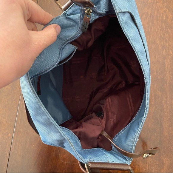 TUMI Nylon and Leather Shoulder Bag Light Blue Brown - Picture 6 of 8